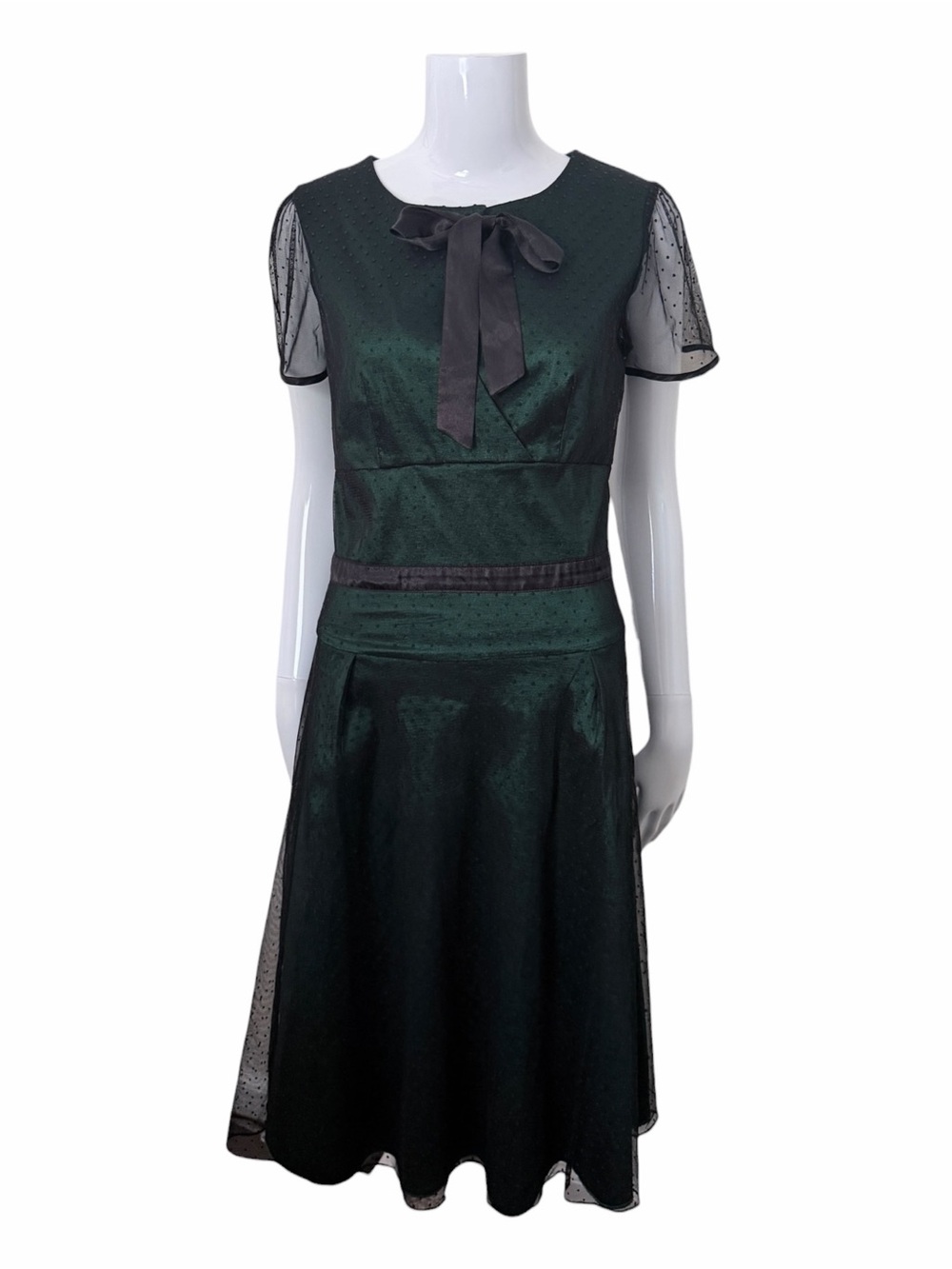 Voodoo Vixen Taffeta Drop Waist Midi Dress Size Medium Emerald